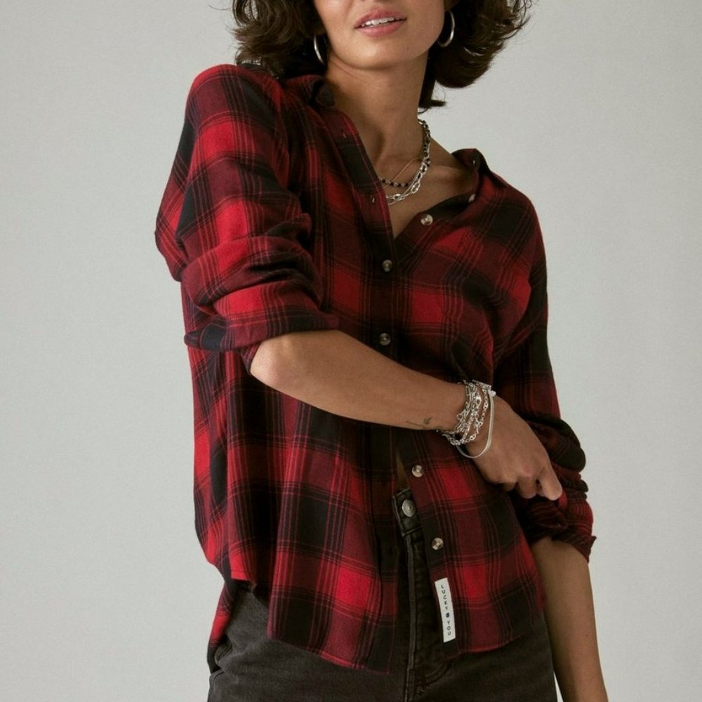 Lucky Brand Red Plaid Flannel M
